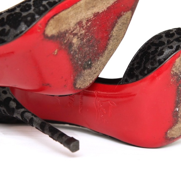 CHRISTIAN LOUBOUTIN Black Pumps D'Orsay IRIZA Leopard Velvet Fabric 37.5 $800 - Picture 15 of 16